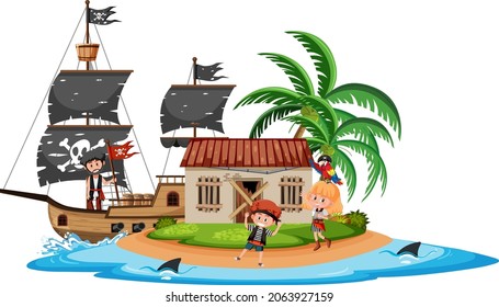 Pirate found abandon house on island illustration