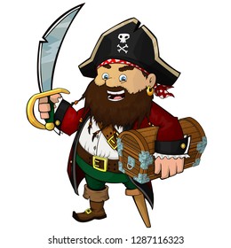 Pirate, funny character, vector icon mesh on isolated white background