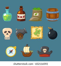 Pirate for game cute icon inventory weapon vector set eps10