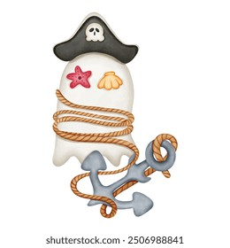 Pirate ghost with anchor, stare fish eye