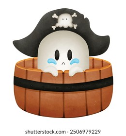 Pirate ghost cry in wooden bucket