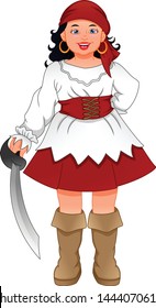 pirate girl cartoon holding sword