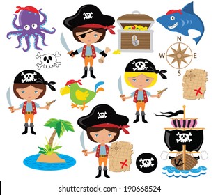 Pirate Girl Colorful Vector Illustration