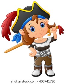 pirate girl holding wooden sword