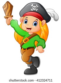 pirate girl holding wooden sword