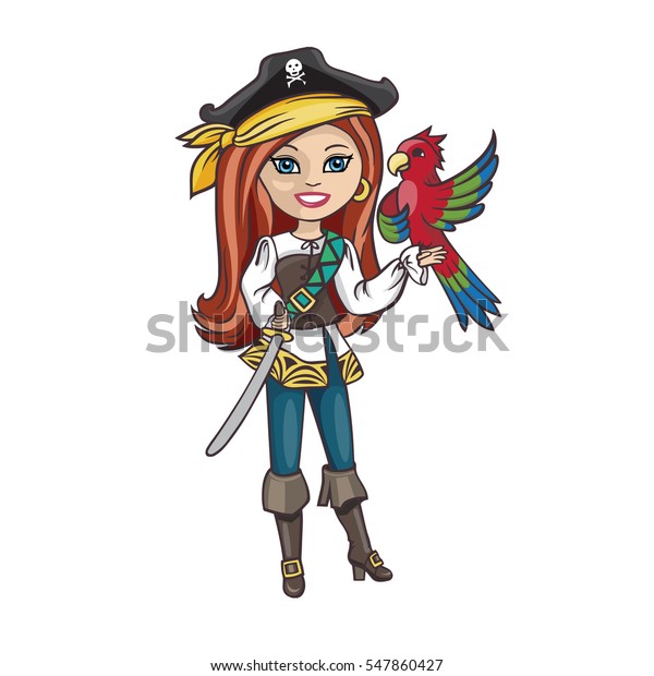 Pirate Girl Parrot Character Isolated Icon Stock Vector (Royalty Free ...