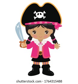 Pirate girl vector cartoon illustration