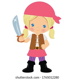 Pirate girl vector cartoon illustration