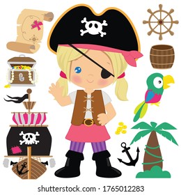 Pirate Girl Vector Cartoon Illustration