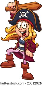 Pirate girl. Vector clip art illustration with simple gradients. All in a single layer. 