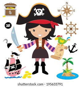 Pirate girl vector illustration