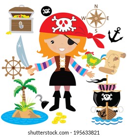 Pirate girl vector illustration