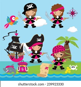 Pirate Girl Vector Illustration