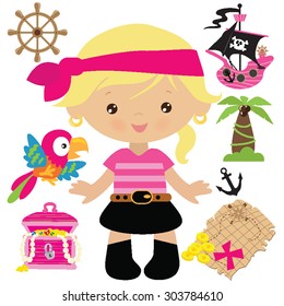 Pirate girl vector illustration