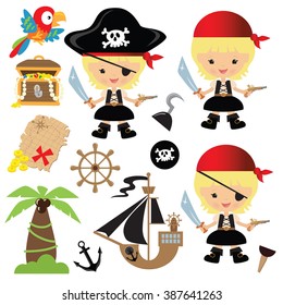 Pirate girl vector illustration