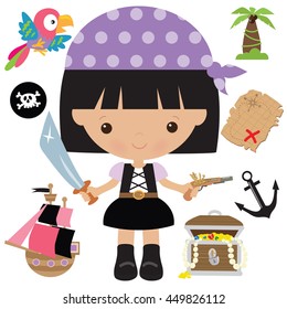 Pirate girl vector illustration