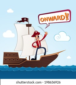 pirate giving a command on a sailing ship