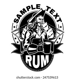 pirate with a glass of rum on the background of sailing