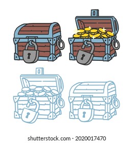 Pirate Gold Chest. Hand Drawn. Vector Illustration