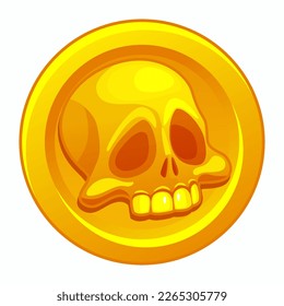 Pirate gold coin icon with a human skull. Pirate doubloon. Vector illustration