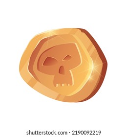 Pirate golden coin with skull cartoon vector illustration. Icon for game.
