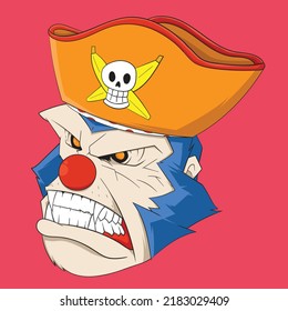 Pirate Gorilla Clown Vector Illustration