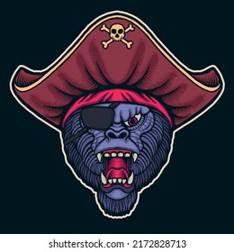 the pirate gorilla face vector illustration