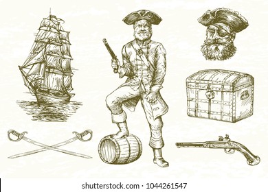Pirate, hand drawn set.