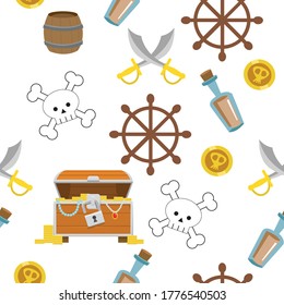 Pirate Happy Birthday invitation card template. Vector illustration  pattern