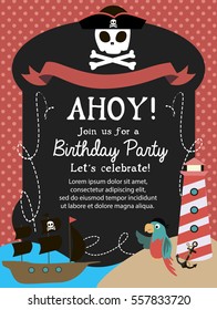 Pirate Happy Birthday invitation card template. Vector illustration