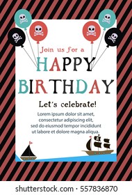 Pirate Happy Birthday invitation card template. Vector illustration