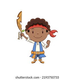 Pirate, happy cute child, vector illustration