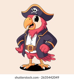 Pirate Happy Parrot Cartoon Illustration