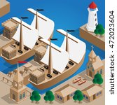 Pirate Harbor. Isometric. Vector illustration.
