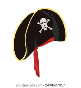 Pirate hat black with skull and crossbones, isolated on white background.Vector illustration of a pirate headdress.