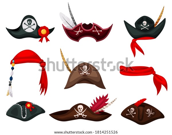 海賊帽 カーニバルの海賊の仮面 帽子 バンダナの衣装コレクション お祭り気分の服飾品 フィリバスターのヘッドギア服のアイコン分離型セット ベクター海賊のヒアドレス 海賊のキャップイラスト のベクター画像素材 ロイヤリティフリー