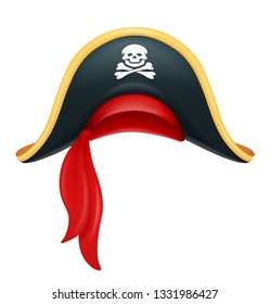 Pirate hat. Corsair headgear. Carnival costume. Caribbean filibuster. Isolated white background. Eps10 vector illustration.