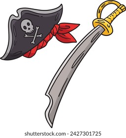 Pirate Hat and Cutlass Cartoon Colored Clipart 