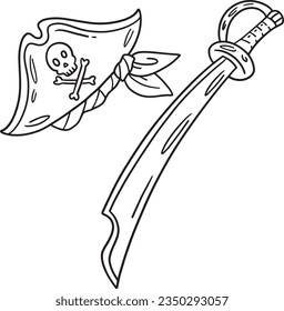 Pirate Hat and Cutlass Isolated Coloring