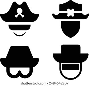 pirate hat eye patch silhouette. Vector illustration for graphic design, logos, websites, and social media.