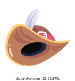 Sombrero pirata con una pluma, icono 2d 
