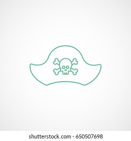 Pirate Hat Green Line Icon On White Background