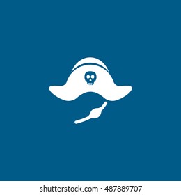 Pirate Hat Halloween Concept Flat Icon On Blue Background