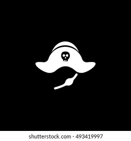 Pirate Hat Halloween Concept Flat Icon On Black Background