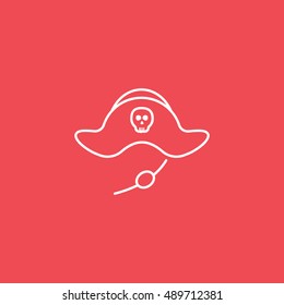 Pirate Hat Halloween Concept Line Icon On Red Background