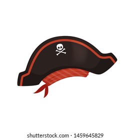 Pirate hat icon in cartoon style isolated on white background. Stock vector illustration.