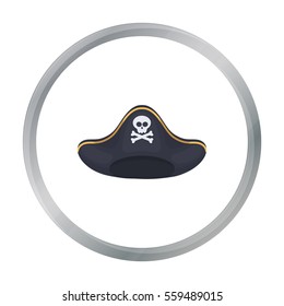 Pirate hat icon in cartoon style isolated on white background. Hats symbol stock vector illustration.