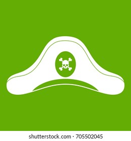 Pirate hat icon white isolated on green background. Vector illustration