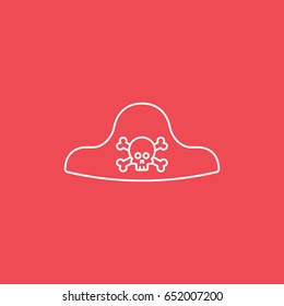 Pirate Hat Line Icon On Red Background
