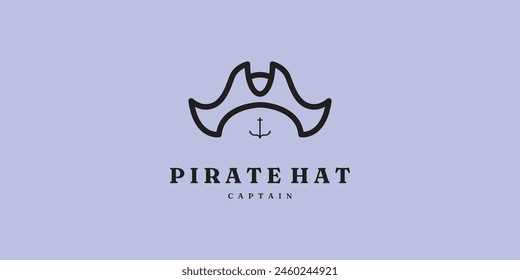 pirate hat logo line illustration design with anchor logo simple vector